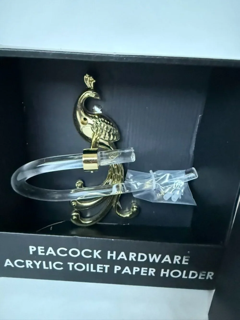 Peacock Hardware Acrylic Bathroom Set Towel Ring Hook Toilet Paper Holder NEW